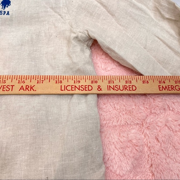 Ralph Lauren US Polo ASSN Irish Linen Button Down Beige Mandarin Collar Sz L EUC - Picture 7 of 12